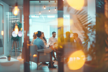 A group of marketing professionals strategizing a campaign in the meeting room together