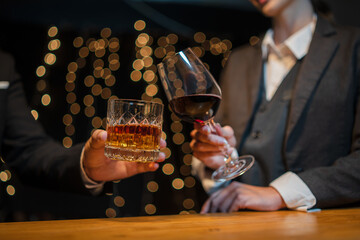 Celebrate whiskey on a friendly party in  restaurant
