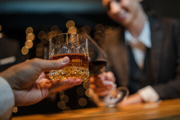 Celebrate whiskey on a friendly party in  restaurant