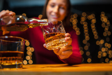 Celebrate whiskey on a friendly party in  restaurant