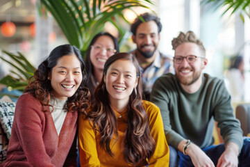 A group of marketing professionals strategizing a campaign in the meeting room together