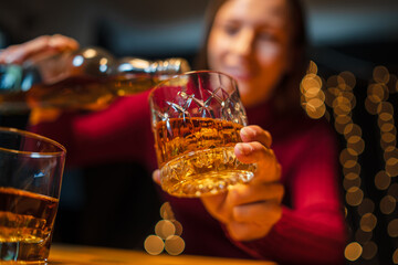 Celebrate whiskey on a friendly party in  restaurant