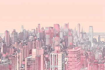 A pink rhombusstyled city skyline illustration.