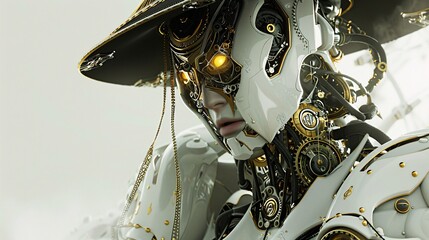 Golden Robot with Gears and a Hat Generative AI