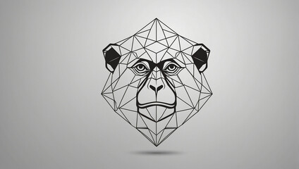 Minimalist tessellated geometric monkey line logo vector, symmetrical, white background. generative AI