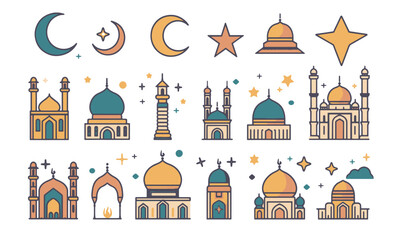 ramadan vector flat color icon bundle set for ramadan kareem event muslim new year
