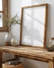 Frame Mockup in Rustic Interior, Presented in 3D Render. Made with Generative AI Technology