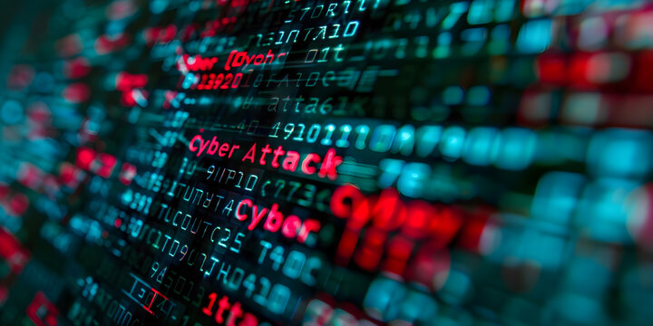 Cyber security concept - plain code with cyber attack in red