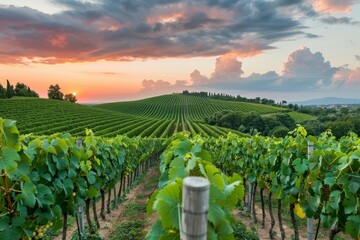 Vineyard at Sunset With Clouds