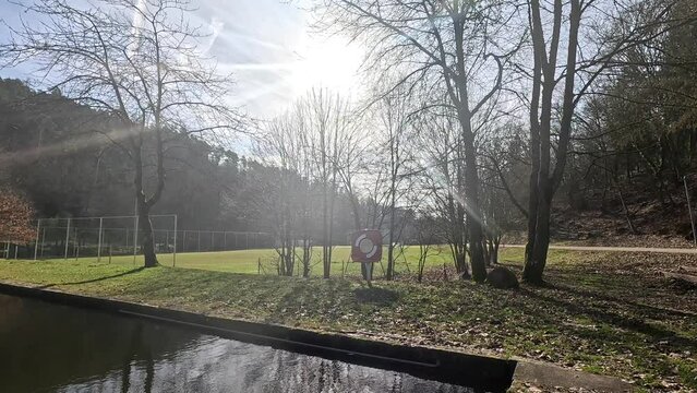 Lake in the forest reflects the trees in the water in the pool