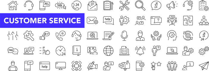 Customer service icon set with editable stroke. Help and support thin line icon collection. Vector illustration