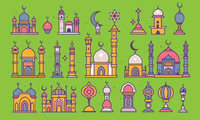 ramadan vector flat color icon bundle set for ramadan kareem event muslim new year
