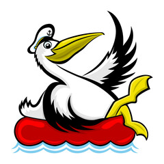 Pelican bird in captain's cap icon on white background. - 747233780