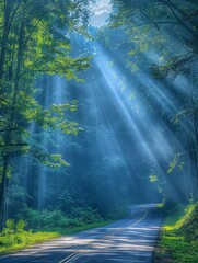 Sunlit Forest Road