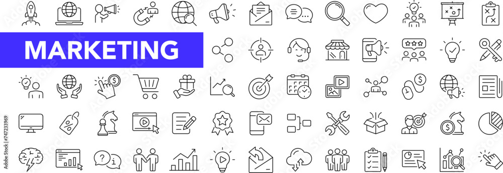 Aufkleber Marketing icon set with editable stroke. Digital Marketing thin line icon collection. Vector illustration