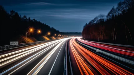 Fototapete Autobahn in der Nacht Car light trails on the road at night. Long exposure