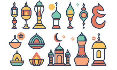Fototapeta na wymiar ramadan vector flat color icon bundle set for ramadan kareem event muslim new year