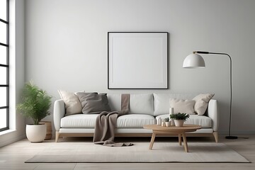 Modern living room interior with white sofa and plants. 3d render