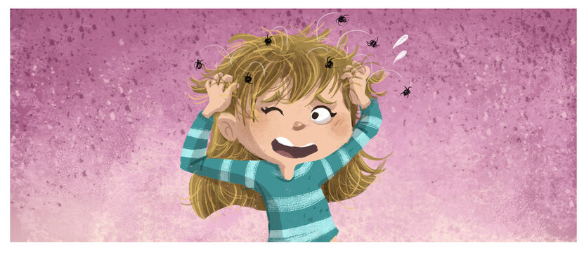 Ni&ntilde;a peque&ntilde;a rasc&aacute;ndose la cabeza llena de piojos
