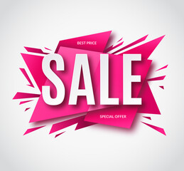 Sale banner. Best price label. Special offer vector template. Spring sale pink sticker, tag. Shopping background.