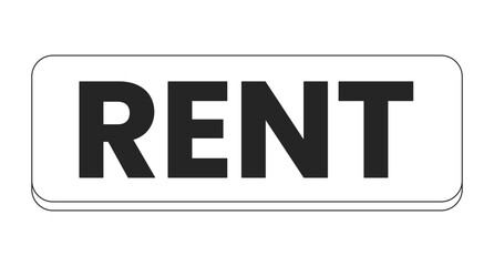 Rent banner rectangular black and white 2D line cartoon object. Rental real estate rectangle sign isolated vector outline item. Renting property button horizontal monochromatic flat spot illustration