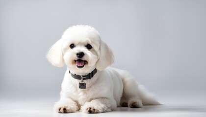 a Bichon Fise dog on white background - obrazy, fototapety, plakaty