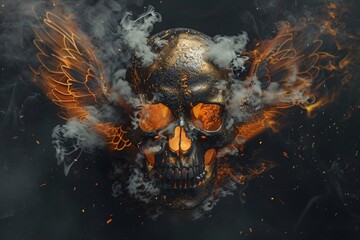 Golden Skull with Fire Wings A Monthly Event Inspired Artwork Generative AI