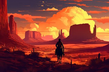 a man riding a horse in a desert