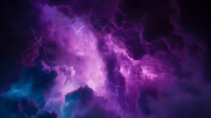 Fototapeta na wymiar Dramatic Thunderstorm with Intense Purple Lightning and Moody Clouds