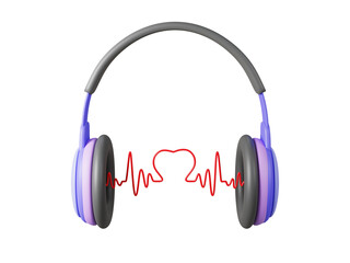Heart with Headphones, 3D Rendering illustration