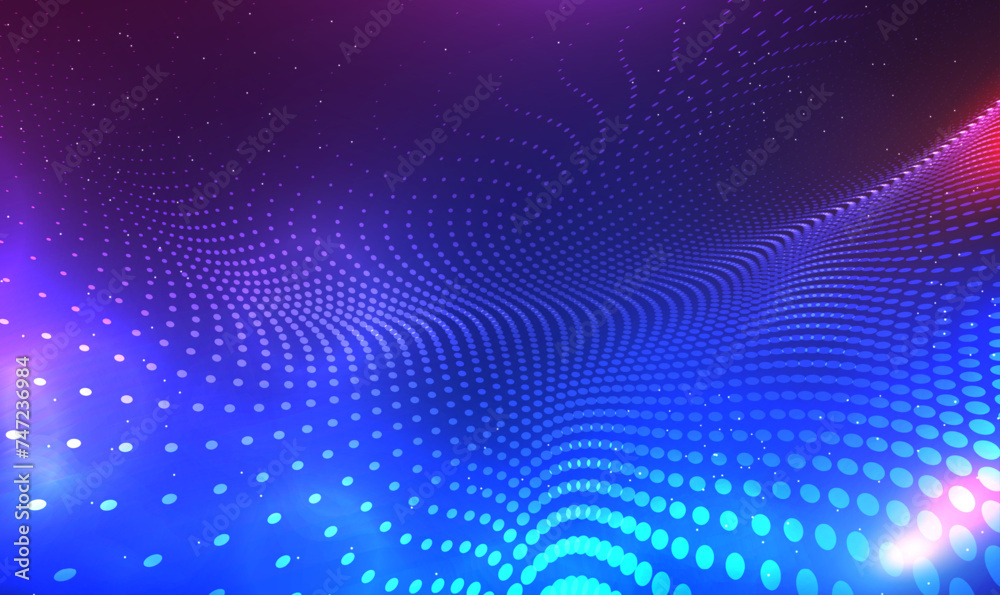 Fototapete Abstract Futuristic 3d Waving Particle Technology Background. 3d abstract sci-fi user interface with gradient dots. Futuristic audio visualization. Hi-tech and big data. Technology or Science. Vector.