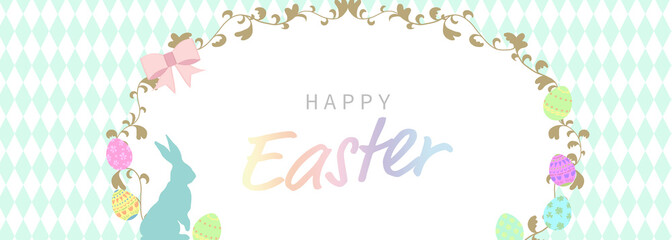 イースター用のかわいいフレーム背景　緑ダイヤ柄