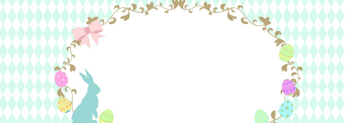 イースター用のかわいいフレーム背景　緑ダイヤ柄