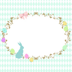 イースター用のかわいいフレーム背景　緑ダイヤ柄