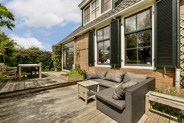 Custom-designed outdoor living space with pergola and seating area