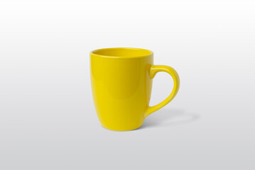 Yellow cup on gray surface for logo branding mockup
