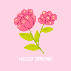 Hello spring quotes. Floral springtime hand drawn prints design. Positive phrases for stickers, postcards or posters
