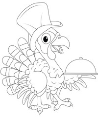 turkey Coloring page of for Thanksgiving Day greeting card. Freehand sketch drawing for adult coloring book with doodle . line draw line art 