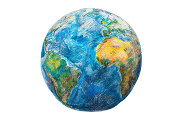 the earth globe pencil painting, isolated, earth day concept