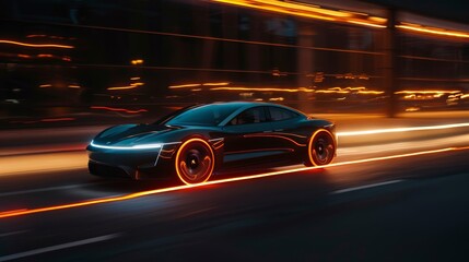 Electric Concept Car in Urban Evening