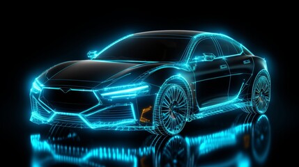 Futuristic augmented reality car wireframe concept on blurred background with copy space
