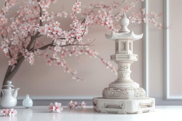 White Table With Vase of Flowers
