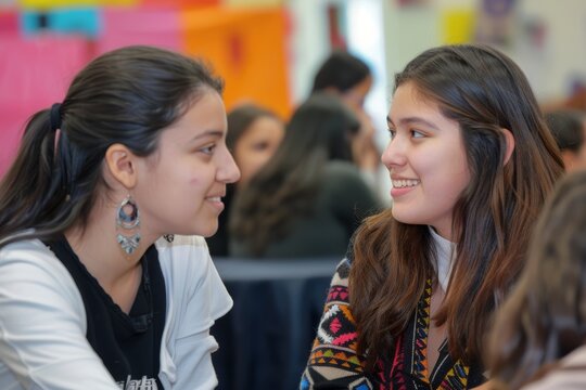 Two Girls Engaged in Mentoring Conversation. Generative AI
