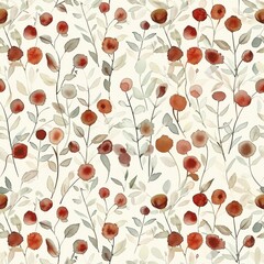 Watercolor botanical seamless pattern featuring radiant red blooms and lush leaves, a nod to the vibrant life of desert flowers.