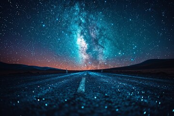 Road Under a Starry Sky - obrazy, fototapety, plakaty