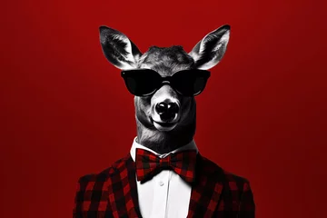 Plexiglas foto achterwand a deer wearing a suit and sunglasses © Constantin