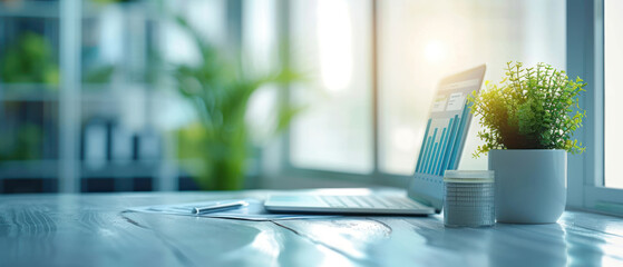 evening trading session is captured where a laptop displays vibrant stock charts, accompanied by a takeout coffee cup, symbolizing the modern trader's dedication beyond traditional hours