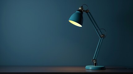 On top of the table is a blue desk lamp. Make a copy of the text space