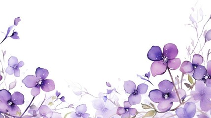 Fototapeta na wymiar Elegant Purple Flowers and Greenery on a White Background Illustration