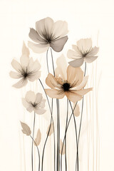 Watercolor background with poppies in the style of beige and black. Minimal women's day and spring greeting card